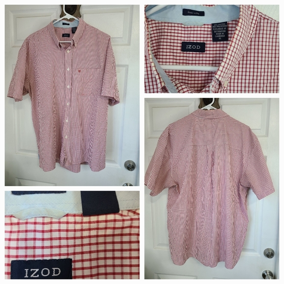 Izod Men's Classic Short Sleeve Button Down Shirt, Size: XL Color: Red/White - Picture 1 of 15